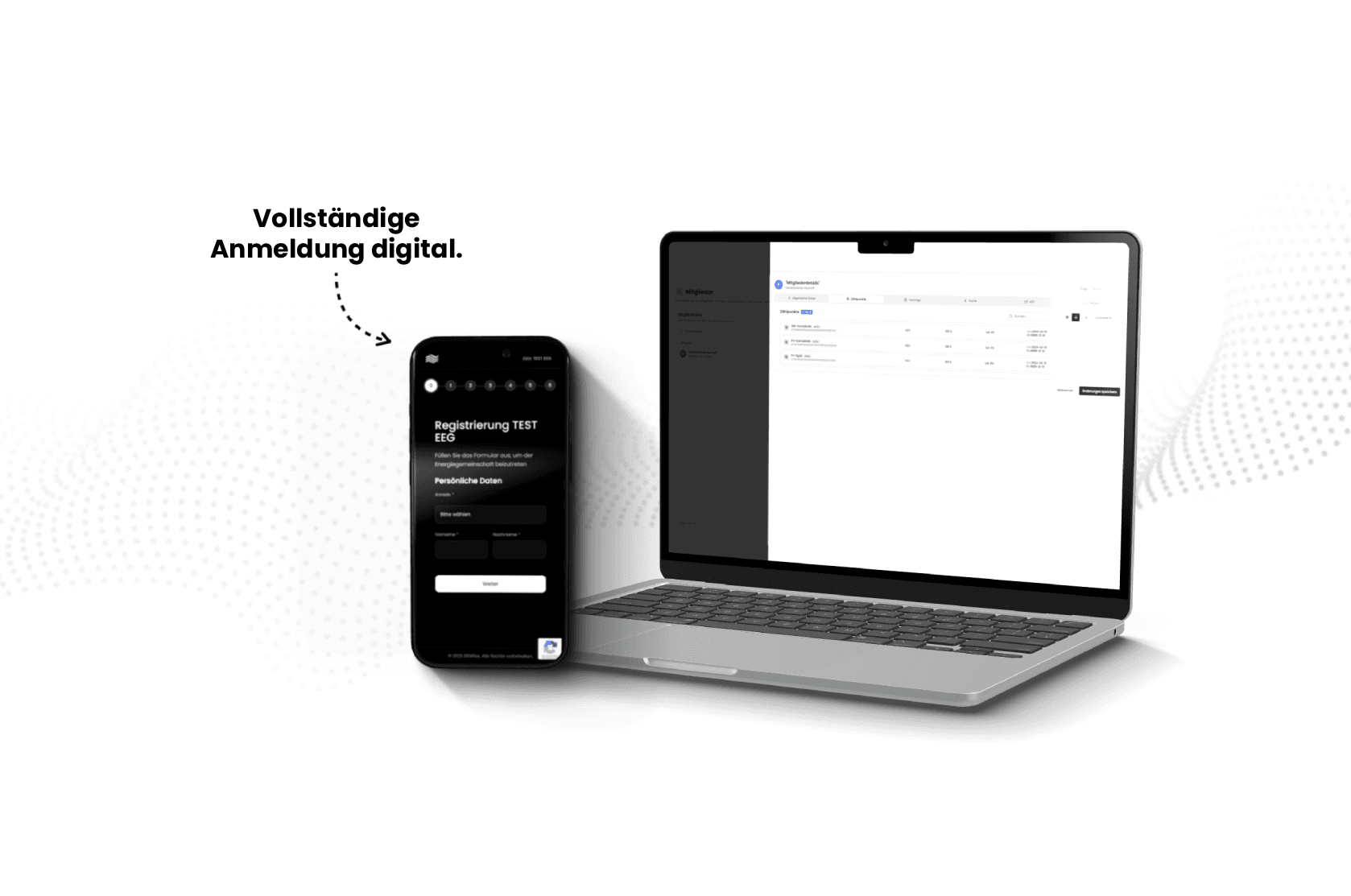 BillWise Ansichten für die Anmeldung und Verwaltung von Mitgliedern und Zählpunkten